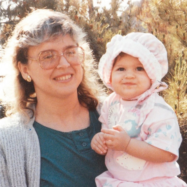 Jackie Kovalcik as a child, with her mother.